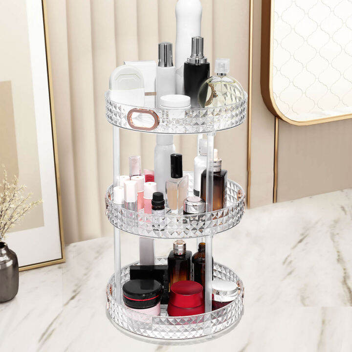 Rotating Makeup Organiser 3 Tier Skincare Organisers ， Bathroom