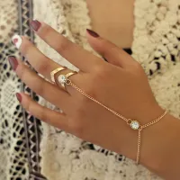 Bohemia Metal Finger Ring Link Bracelet with Crystal Women Girls Summer Slave Conjoined Bracelet Hand Back Chain Jewelry