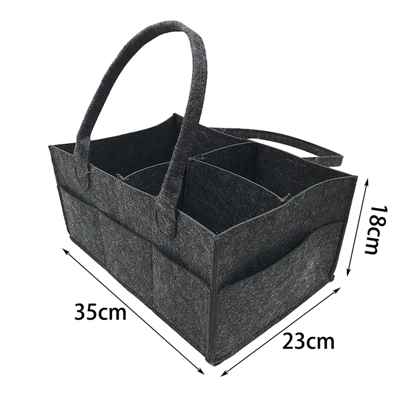 Portable Nursery Storage Bin Felt Basket with Multi Pockets and Changeable Compartments Baby Diaper Caddy Organizer Baby Wipes Bag Nappy Storage Bags for Child Deep Grey 