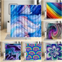 Geometric Abstract Color Shower Curtain Blue Red Purple Modern Gradient Art Wave Pattern Bathroom Decor Hanging Curtains Sets