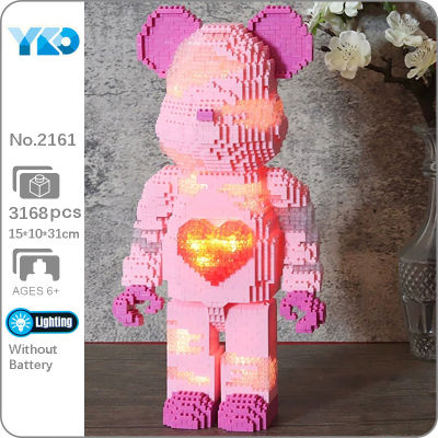 YKO 2161สัตว์โลกหัวใจสีชมพูหมีรักสัตว์เลี้ยงตุ๊กตาไฟ LED รุ่นมินิเพชรอิฐบล็อกอาคารของเล่นสำหรับเด็กไม่มีกล่อง