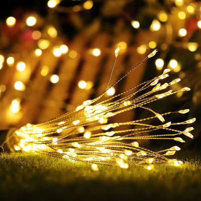 LED Firework Fairy String Light Copper Silver Wire Garden Yard Christmas Decor Battery Solar lamp with 8 Mode Remote Controller