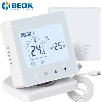 Beok Wireless Thermostat for Gas Boiler Heating Touch Screen Temperature Controller with Receiver Room Thermoregulator Battery