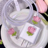 Pelindung kabel Tulip bening lucu pelindung kabel Data TPU Spiral kabel pengisi daya kabel Data casing pelindung untuk Apple 18W 20W