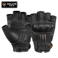 【CW】Motorcycle Retro Riding Gloves Summer Mens Off-road Motorcycle Leather Windproof Equipment Half Finger Breathable Anti Drop