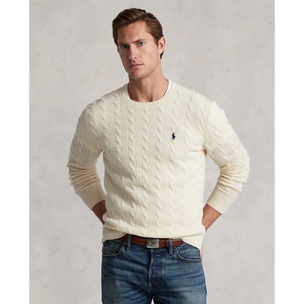 Polo Ralph Lauren Men Cable-Knit Wool-Cashmere Sweater (Andover Cream ...