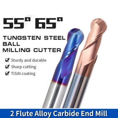 Augusttools HRC55 Ball Nose End Mill 2 ขลุ่ยเราเตอร์บิตคาร์ไบด์มิลลิ่งคัตเตอร์ทังสเตนเหล็กแกะสลักเครื่องตัดเครื่องมือตัด