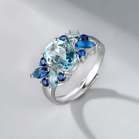 NianNing 100% Really Topaz 925 Sterling Silver Rings 2022 New Women Big Blue Gemstones Engagement Gift S925 Fine Jewelry 7023