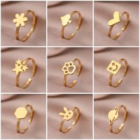 Stainless Steel Rings Planet Heart Dog Paw Face Gothic Hip Hop Fashion Adjustable Ring For Women Jewelry Wedding Party Fine Gift