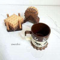 New Biscuit Shape Table Pad Wooden Insulation Placemat Cup Bowl Mat Home Decor Durable Cookies Pattern Coaster Kitchen Tool