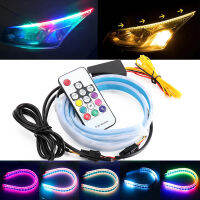 2x APPRGB Remote DRL LED Strip Sequential Flexible Daytime Running Light 30 45 60CM with Turn Signal for Cars Headlight Decor