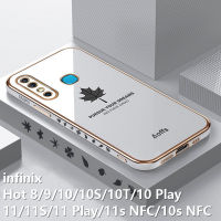 JieFie สำหรับ infinix Hot 10 / 10S / 10T / 10 Play / 10S NFC / Hot 11 / 11S / 11 Play / 11S NFC / Hot 8 / Hot 9 / Hot 12 / 12i / 12 Play Maple Leaf Phone เคสหรูหราชุบโครเมี่ยม Soft TPU Square Cover