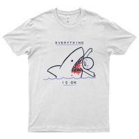 Kaos Distro Premium Lengan Pendek Shark Everything is Okay T-Shirt - Putih, S  5MJ4