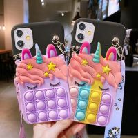 【Yellow peach flavor】น่ารัก Unicore กระเป๋าสตางค์สำหรับ LG K92 K71 K62 K61 K52 K42 K51S K31 G4 G5 G6 G7 G8 G9 Reliever ความเครียด Bubble ด้วยเชือก