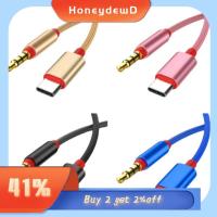 HONEYDEWD ถักเปียไนลอน สายสัญญาณเสียง Type-C ถึง3.5มม. 1เมตรคับ ภายในรถ สาย USB C AUX ทนทานต่อการใช้งาน คุณภาพเสียงที่ชัดเจน อะแดปเตอร์หูฟัง USB C ถึง3.5มม สำหรับเครื่องเสียงรถยนต์