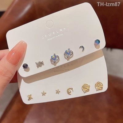 💍 เครื่องประดับ 925 silver needle light luxury niche dream blue planet stud earrings female ins wet suit contracted joker opal earrings