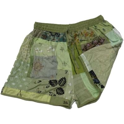 Unisex Patchwork Short Pants Bohemian Summer Beach Patchwork Shorts Boho Hippie Comfy Shorts by Jaiftextiles Green