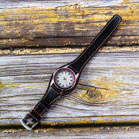 สายนาฬิกาข้อมือหนังแท้-รุ่น Vintage-HQ (นาฬิกาไม่รวมในรายการขาย) Full bund strap  Black Leather watch cuff by Tangmo Goods