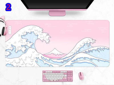 Kawaii wave desk mat xl, Pastel mousepad cute, Pink lilac purple great wave of kanagawa, Japanese Deskmat xxl, Extra large mouse pad kawaii