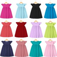 Baby dresses Boutique Kids Ruffle Pearl Dress little girls dresses Cotton Toddler Girls Smocked Flutter Sleeve Blank Dress  by Hs2023