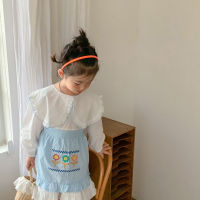 MILANCEL 2022 Spring New Kids Clothes Girls Large Lapel Princess Dress Embroidered Apron Two Piece Childrens Long Dress