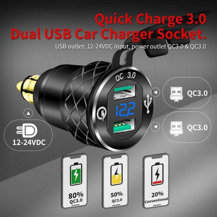 QC3. Aluminium 0 Usb Charger Din Socket Plug Power Outlet Voltmeter ...