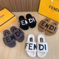 Autumn and winter Fendiˉ 2022 New style fluff slippers Womens autumn and winter home lamb wool word slippers Versatile outside shoes