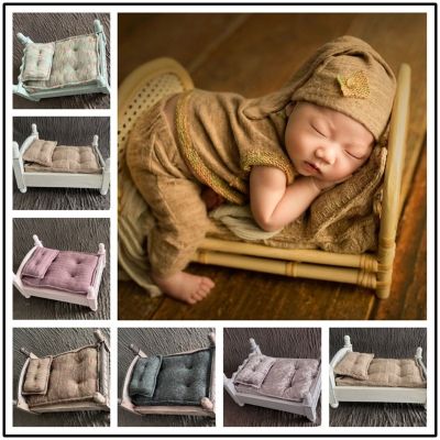 ✇❂✙ jiozpdn055186 Fotografia Props Posando Cama Colchão Travesseiro Set para Bebê Recém-nascido Photo Basket Recheado Foto Fundo Móveis