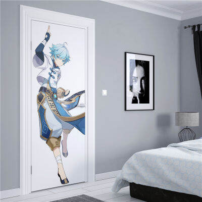 Doors Decoration HD Japan Anime genshin impact Self-adhesive Waterproof Door Sticker Posters Wall Stickers Kids Room Decorate