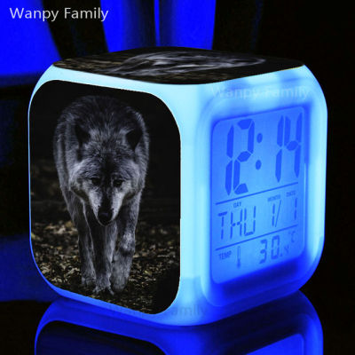 【Worth-Buy】 นาฬิกานาฬิกาปลุกอิเล็กทรอนิกส์สำหรับเด็กมี7สีหิมะอาร์กติก Wolf Led นาฬิกาดิจิตอลเรืองแสง