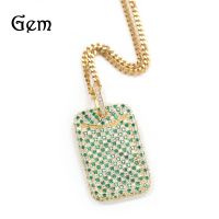 [COD] new heavy industry micro-inlaid green zircon pendant square gold electroplating net red personality necklace