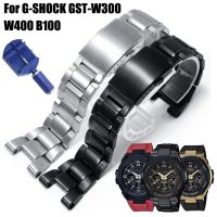 }{”:》สายนาฬิกาสแตนเลสสีดำเงินสำหรับ GST-W300 W400 GST-B100สายนาฬิกาข้อมือสายรัดข้อมือ GSHOCK แทน