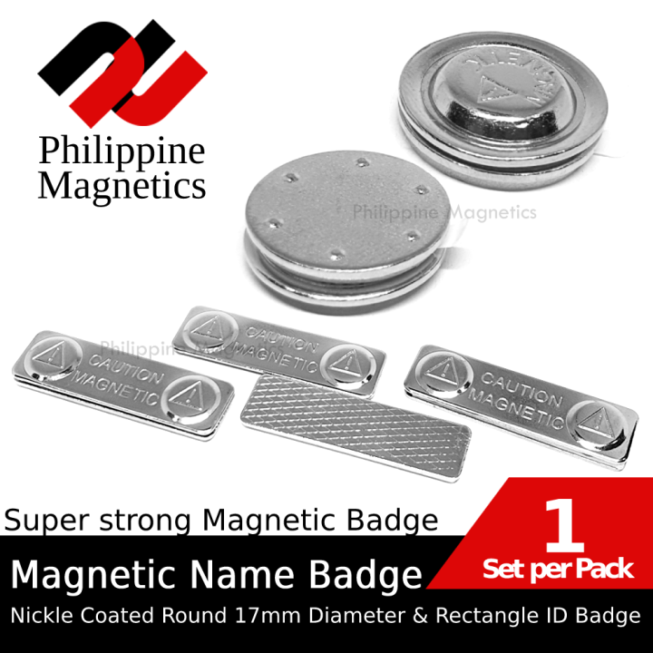 1 Set Nickle Coated Magnetic Name Plate Tag Badge Round or Rectangle ID ...