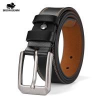 BISON DENIM Fashion Classic Genuine Leather Men Belt Alloy Pin Buckle Cow Leather Luxury Strap Belt for Men High Quality W71588