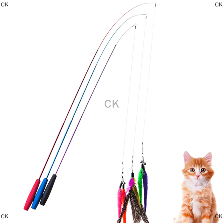 ck-cat-teaser-wands-สามส่วน-telescopic-fishing-pole-ไม้กายสิทธิ์ลูกแมวตลกจับทีเซอร์ติดแท่งโต้ตอบของเล่นทีเซอร์