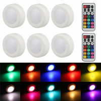 TM 6แพ็ค Rgb Led ไฟ Puck 12สีไฟกลางคืนไร้สายพร้อมรีโมทคอนโทรลสำหรับใต้ตู้