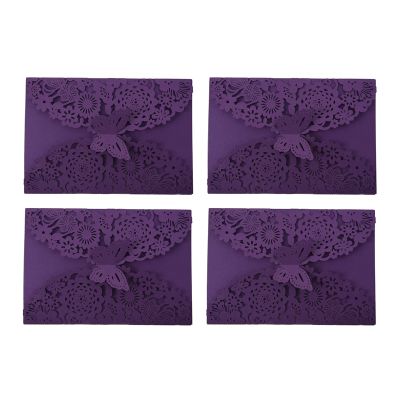 40Pcs/Set Delicate Carved Butterflies Romantic Wedding Party Invitation Card Envelope Invitations for Wedding:Purple