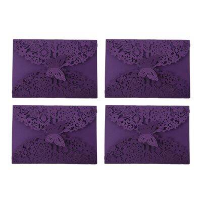 40Pcs/Set Delicate Carved Butterflies Romantic Wedding Party Invitation Card Envelope Invitations for Wedding:Purple