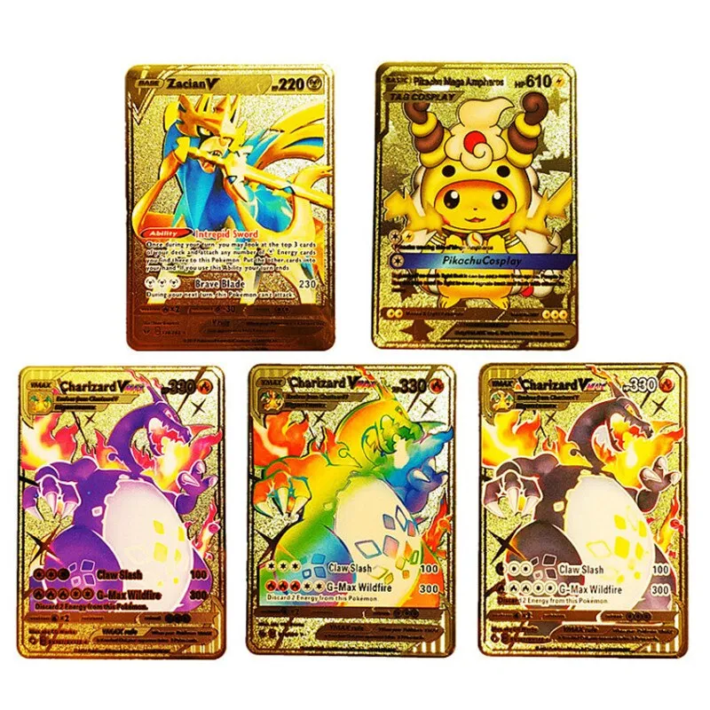 Pokemon Iron Cards Vmax Metal Pokemon Letters Pikachu Mewtwo Charizard Vmax  Gold Metal Shiny Letters Game Collection Card Toys - AliExpress
