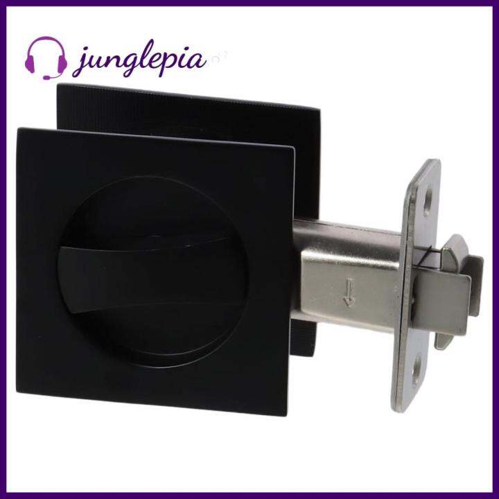 JUNGLEPIA Matte Black Pocket Door Lock Square Zinc Alloy Flush Door