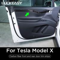 LUCKEASY Interior Accessories For Tesla Model X Car Door Trim Inner Door Armrest Real Carbon Fiber Interior Patch Tesla Modelx