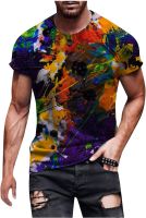 Mens 3D Print T-Shirts Round Neck Loose T-Shirts Casual Short Sleeve Top Shirts