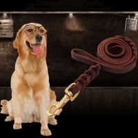 Leather Braided Dog Leash Long Brown Durable Dog Traction Rope Walking Training Leads For Golden Retriever Medium Large Pet