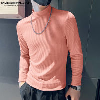 (Clearance Sale) [Perfectly] INCERUN Mens High Neck Muscle Fitness T Shirt Long Sleeve Blouse Top (สไตล์เกาหลี)