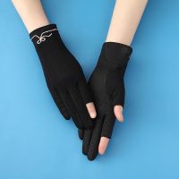 Summer Women Sunscreen Half Finger Golves Cotton Thin Slip-resistant Anti UV Breathable Driving Gloves Black Pink