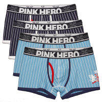 4pcslot Hot Sale!!Pink Heroes Fashion Classic Striped Men Underwear Male Panties Cotton men boxer shorts Comfortable