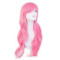 Pink Wig Fei-Show Synthetic Heat Resistant Long Wavy Inclined Bangs Hair Cartoon Costume Halloween Carnival Cos-play Hairpieces Wig  Hair Extensions P