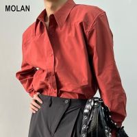 MOLAN เสื้อแขนยาวชายเสื้อเชิ้ตลำลองของผู้ชายรู้สึกดีไซน์ใหม่อารมณ์เงาแขนยาวสีทึบอเนกประสงค์ระดับไฮเอนด์