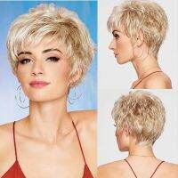 JOY&amp;BEAUTY Hair Short Synthetic Dark Roots For Women Hair Natural Blonde Wigs With Bangs For Daily