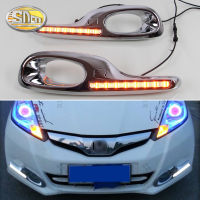 SNCN ไฟแรงกลางวันในรถ DRL LED 2ชิ้นสำหรับฮอนด้าฟิต2012แจ๊ส2011 2013สีเหลืองสัญญาณไฟเลี้ยวสีเหลืองสำหรับขับรถตอนกลางวันไฟตัดหมอกหลอดไฟขับขี่